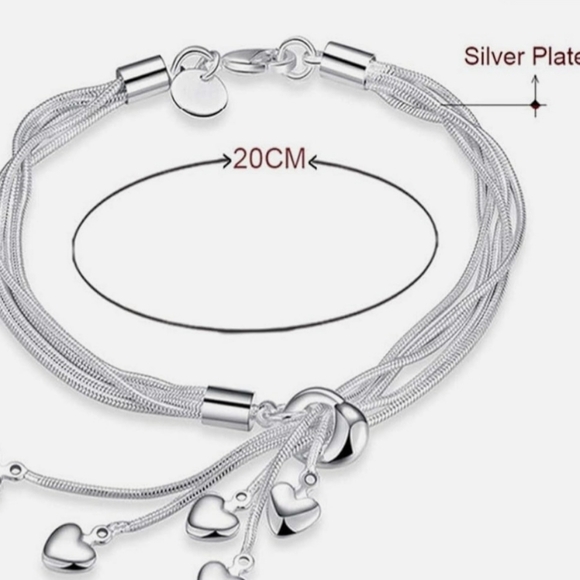 925 Sterling Silver Heart Charm Slide Bracelet - Picture 2 of 4